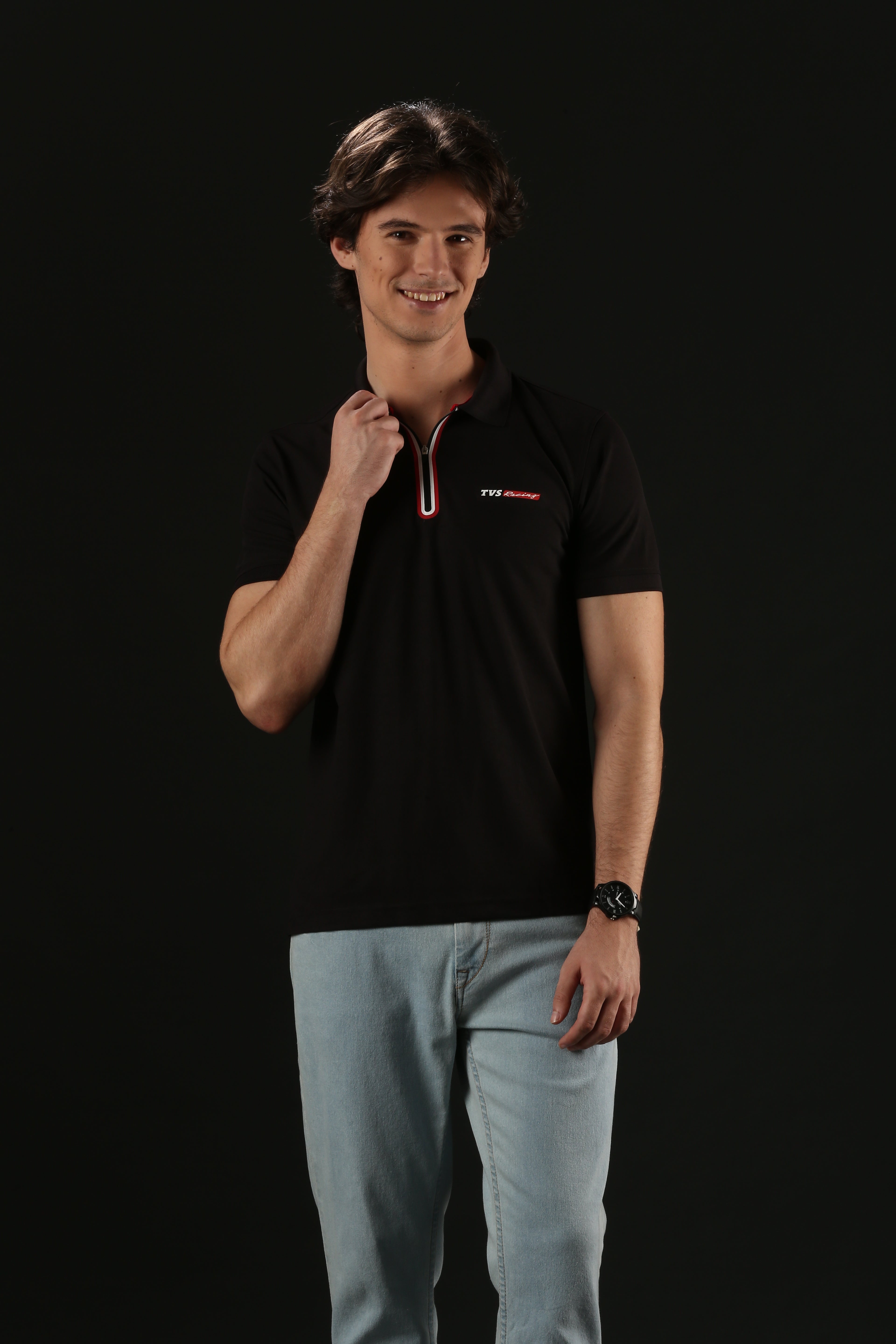 TVS Originals Racing Men’s Polo T-Shirt | 100% Polyester | Quick-Dry | Antimicrobial Finish | Zipper Placket | Reflective Branding | Lightweight Activewear | 200 GSM | Regular Fit